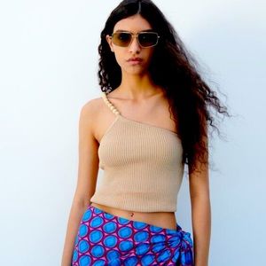 Zara Asymmetric Beaded Knit Top